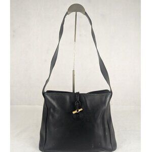 Authentic Longchamp Black Leather Crossbody Shoulder Bag Made in France
